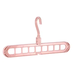 Roze 9-gaats magische kledinghanger ruimtebesparende kunststof roterende kledingkast houder