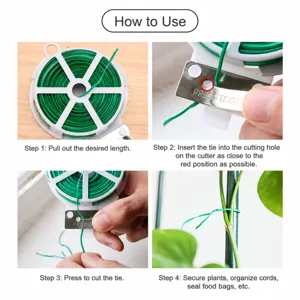 Attache de jardin verte avec coupe-fil intégré, lien pour plantes grimpantes et câbles.
