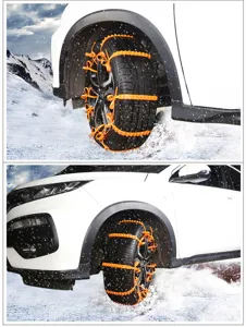 Universal car snow chains, orange zip-tie tire anti-skid chains for SUV and sedan.
