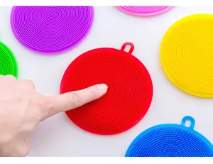 Colorful silicone dish washing brush round kitchen cleaning pad flexible scrubber tool