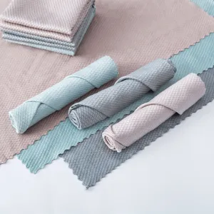 Microfiber fish scale cleaning cloth for glass and kitchen, absorbent lint-free dish rag