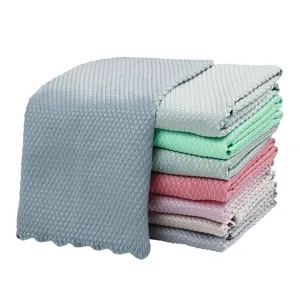 Fish scale cleaning cloth for kitchen glass, highly absorbent dish towel in multiple colors.