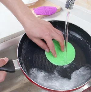 Silicone dish washing brush round kitchen cleaning tool scrubber with soft bristles.