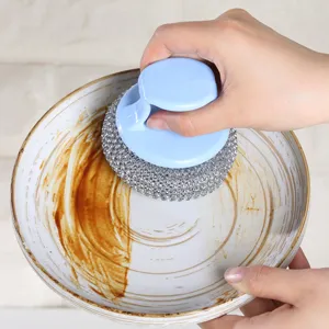 Kitchen Cleaning Brush With Handle Removable Pot Cleaning Ball Non-Stick Pan Scrubber Household Cleaning Tool