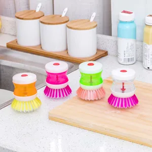 Spazzola per pentole con erogatore liquido, spazzola cucina colorata, vista principale.