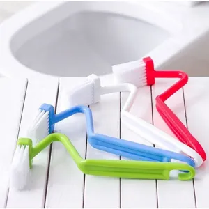 Multi-color plastic S-shaped toilet brush for bathroom cleaning, curved handle for dead corners.