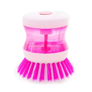 Spazzola per piatti con dispenser di liquido, utensile da cucina rosa multifunzione.