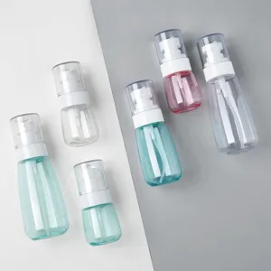 Portable plastic spray bottles for toner, skincare, and travel makeup cosmetic use.