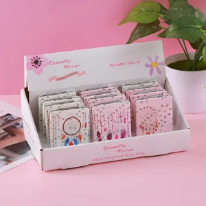 Portable PU Leather Foldable Makeup Mirror Double Sided Compact Pocket Mirror With Rhinestone Dreamcatcher