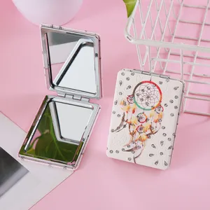 Portable folding makeup mirror, double-sided design with exquisite dreamcatcher rhinestones.