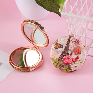 Specchio per trucco portatile a doppia faccia con motivo vintage torre Eiffel e rose.