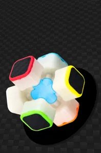 Vista dettagliata della struttura dell'asse crociato interno di un cubo di rubik, robusto.