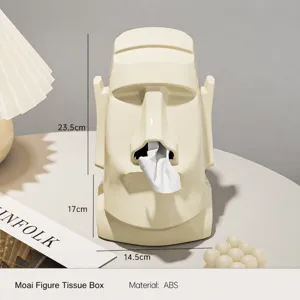 Creatieve Moai stenen standbeeld tissue box crèmekleurige ABS bureau opslag container decor
