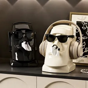 Creatieve Moai Tissuesdoos Houder Hars Paaseiland Stenen Standbeeld Gezichts Tissues Dispenser Multifunctionele Bureau Organizer