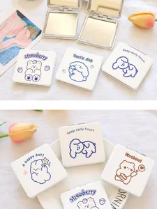 Cute cartoon bear folding pocket mirror portable double sided makeup mirror for students.
