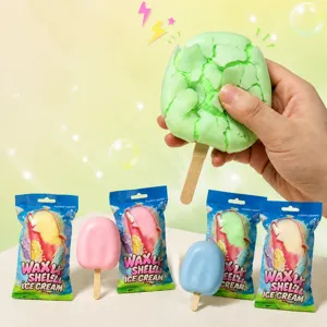 Ice cream squishy toy with cracking wax skin, stress relief macaron color sensory toy indoor.