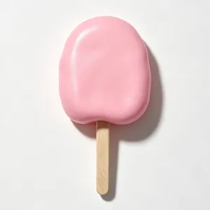 Close-up detail of a cute pink ice pop squeeze toy with a wooden stick texture for fun.