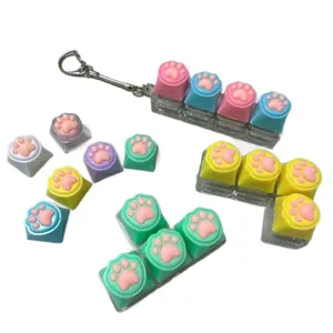 Cute cat paw mechanical keyboard keycap keychain switch tester decompression toy set colorful