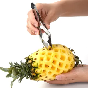 Stainless steel pineapple eye remover tool, convenient fruit peeler clip for kitchen cooking.