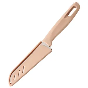 Household kitchen fruit knife with protective sheath, stainless steel blade, portable peeler.