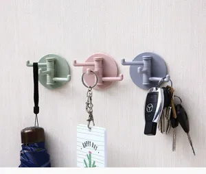 Rotatable adhesive wall hook multi-branch punch-free key holder towel hanger organizer