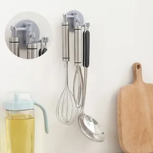 Rotating adhesive wall hook punch-free 3-prong multi-functional kitchen towel holder main view