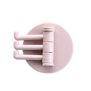 Rotating 3-prong wall hook adhesive punch free pink plastic towel holder main view