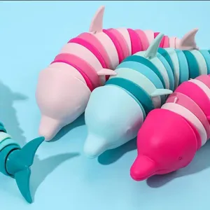 Colorful articulated dolphin fidget toy, flexible sensory stress relief toy for kids.