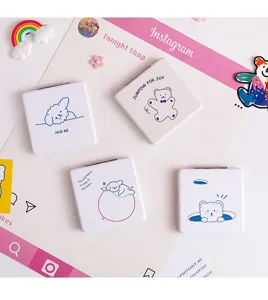 Portable square folding makeup mirror, double sided PU leather pocket mirror for daily travel.
