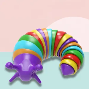 Rainbow articulated sensory slug fidget toy, flexible caterpillar stress relief toy for kids.