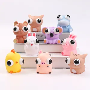 Cute Cartoon Animal Squishy Toy Pop-out Eyes Fidget Toy Stress Relief Vent Doll Novelty Funny Desk Toy Gift