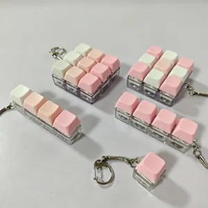 Mechanical Keyboard Clicker Fidget Toy Portable Decompression Fingertip Press Stress Relief Pink White Keychain Pendant