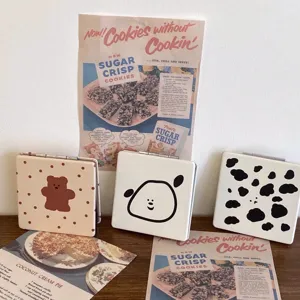Cute portable folding makeup mirrors with cartoon bear and animal designs for daily use.