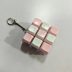 Pink and white mechanical keyboard keycap fidget toy keychain decompression gadget