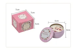 Coffret cadeau de bougie parfumee de mariage rose avec boite et recipient.