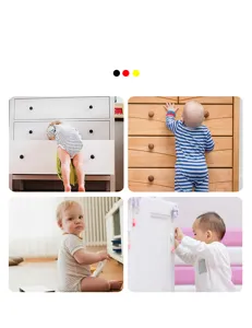Baby safety lock detail view showing infant protection application in home furniture and drawers.