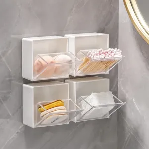 Wandmontierte Transparente Klappdeckel Aufbewahrungsbox Minimalistischer Plastik Make-up Wattestäbchen Organizer Für Badezimmer Wohnheim