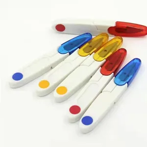 U-shaped embroidery scissors with clear protective caps, mini thread snips for sewing craft.