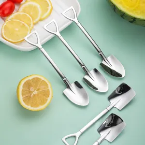 Creative shovel-shaped stainless steel spoons for dessert fruit and watermelon eating