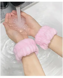 Soft plush face washing wrist bands absorbent wash wristbands for skincare routine wash