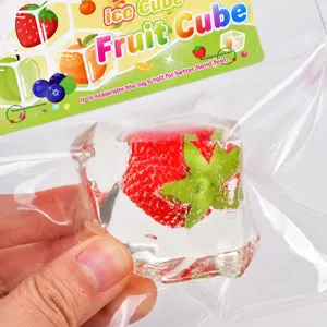 Cute strawberry ice cube squishy toy, clear stress relief sensory toy for kids and adults.