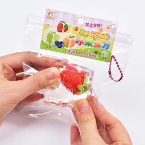 Cute fruit ice cube squishy toy stress relief slow rising toy with keychain and bag for kids