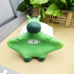 Close up detail of green cute donkey squeeze toy, stress relief toy with funny design for fun.