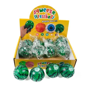 Set di palline antistress anguria in scatola espositiva, ideali per il relax e il gioco.