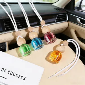 Car Aromatherapy Pendant Glass Bottle Rear View Mirror Hanging Perfume Diffuser Wooden Cap Air Freshener