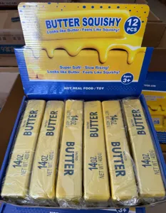 Slow rising butter squishy toy detail, soft simulated butter stick decompression stress relief.