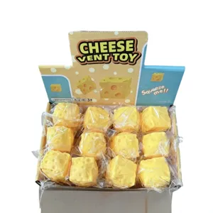 Yellow cheese vent toy set, cute slow rising stress relief toy in a display box.
