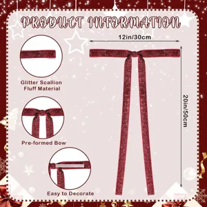 Dettaglio nastro fiocco in velluto glitterato natalizio per decorazione albero festa.