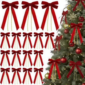 Natale Velluto Fiocco Ornamento Sospeso Con Catena di Perle d'Oro Festivo Albero Decorazione Casa Festa Festività Decorazione