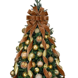 Large Velvet Christmas Tree Topper Bow With Gold Trim Hanging Ornament For Holiday Party Home Decor